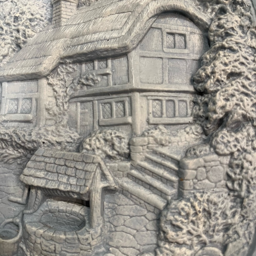 Sold Vintage blue cottage landscape dimensional chalk ware style picture. EUC! - Picture 2 of 6